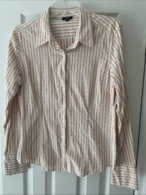 Coupe Women's Cream Striped with Folk Motif Button-Down Shirt